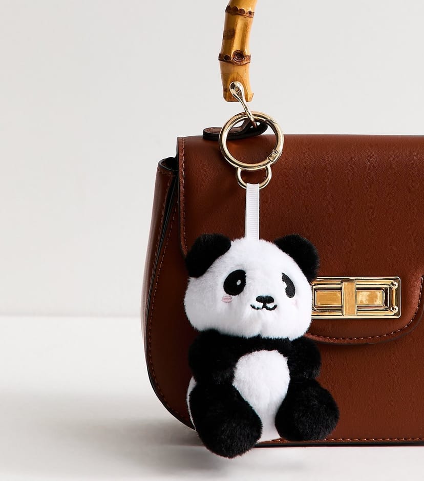 New Look Black Plush Panda Bear Bag Charm New Look - 1