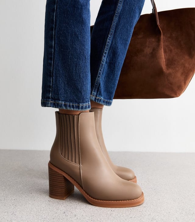 New Look Women's Brown Faux Leather Stack Heel Ankle Boots Vegan New Look - 2