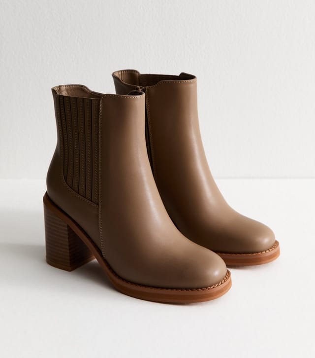 New Look Women's Brown Faux Leather Stack Heel Ankle Boots Vegan New Look - 3