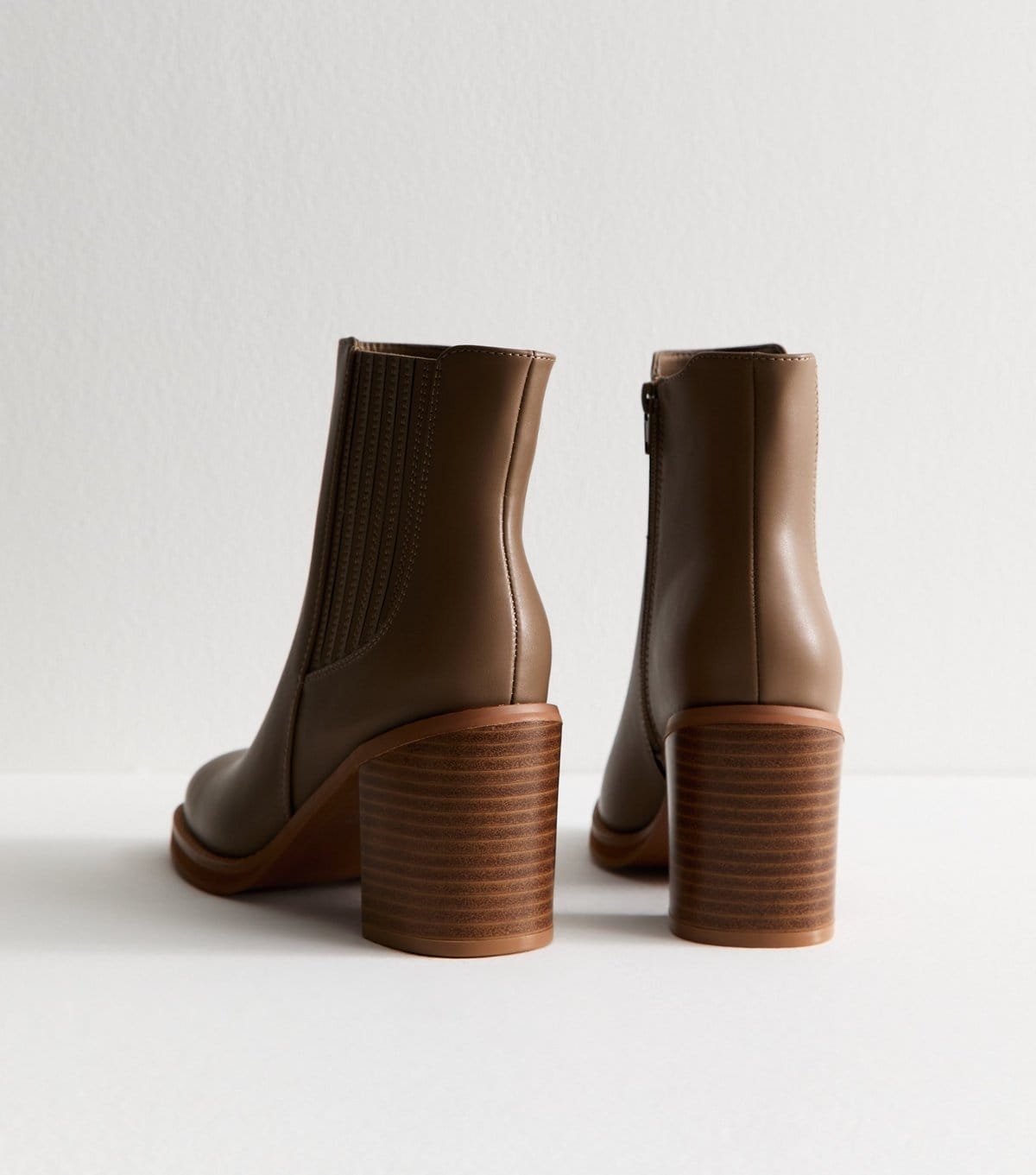 New Look Women's Brown Faux Leather Stack Heel Ankle Boots Vegan New Look - 4