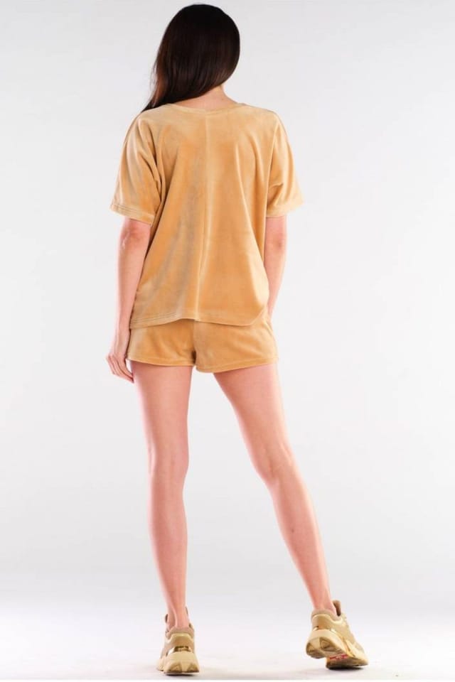 Love Lace Love Lace Women's Velour Lounge Shorts Loose Fit Comfortable in Beige - 3