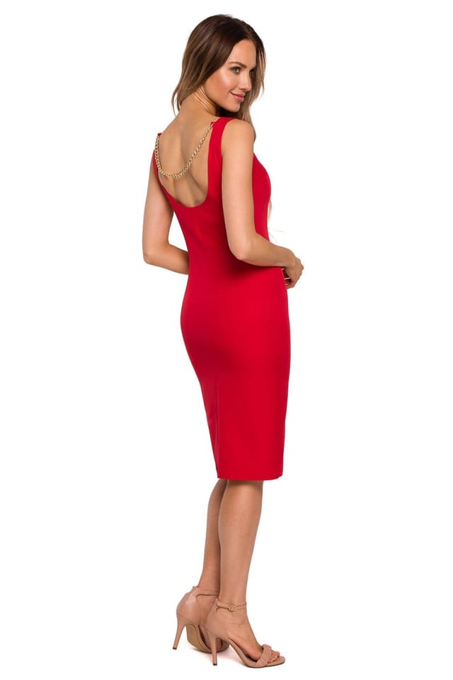 Love Lace Love Lace Women's Sophisticated Chain Back Sleeveless Pencil Dress in Red - 2