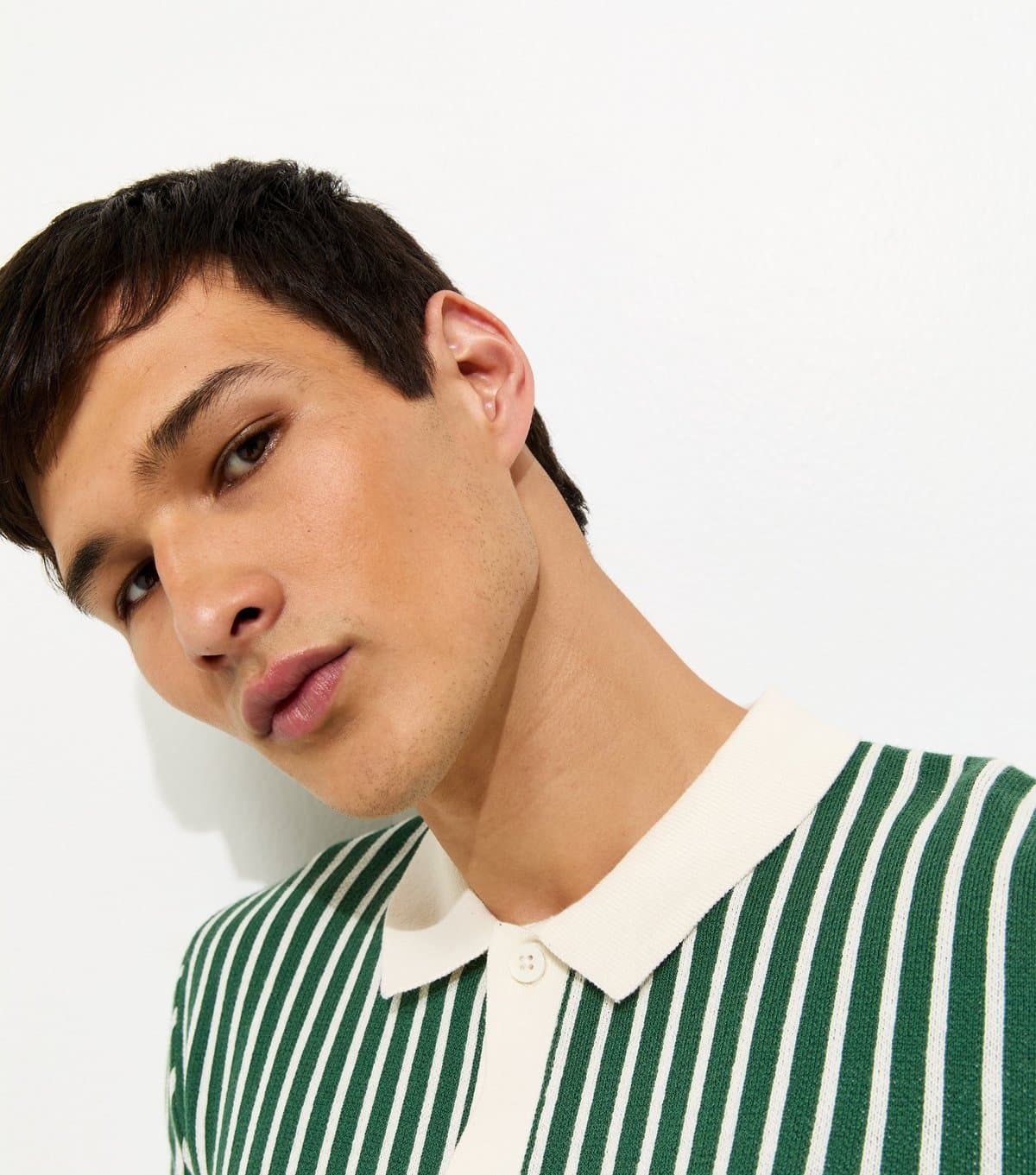 New Look Men's Green Regular Striped Short Sleeve Polo Top New Look