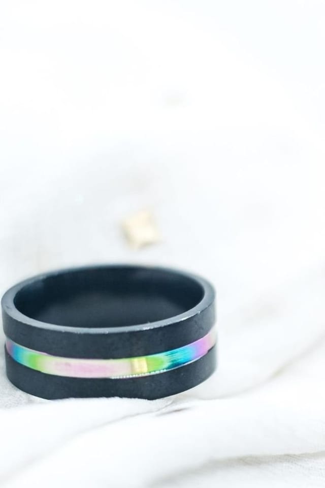The Colourful Aura The Colourful Aura Men's 8mm Stainless Steel Unicorn Rainbow Unisex Thumb Band Ring in Black - 3