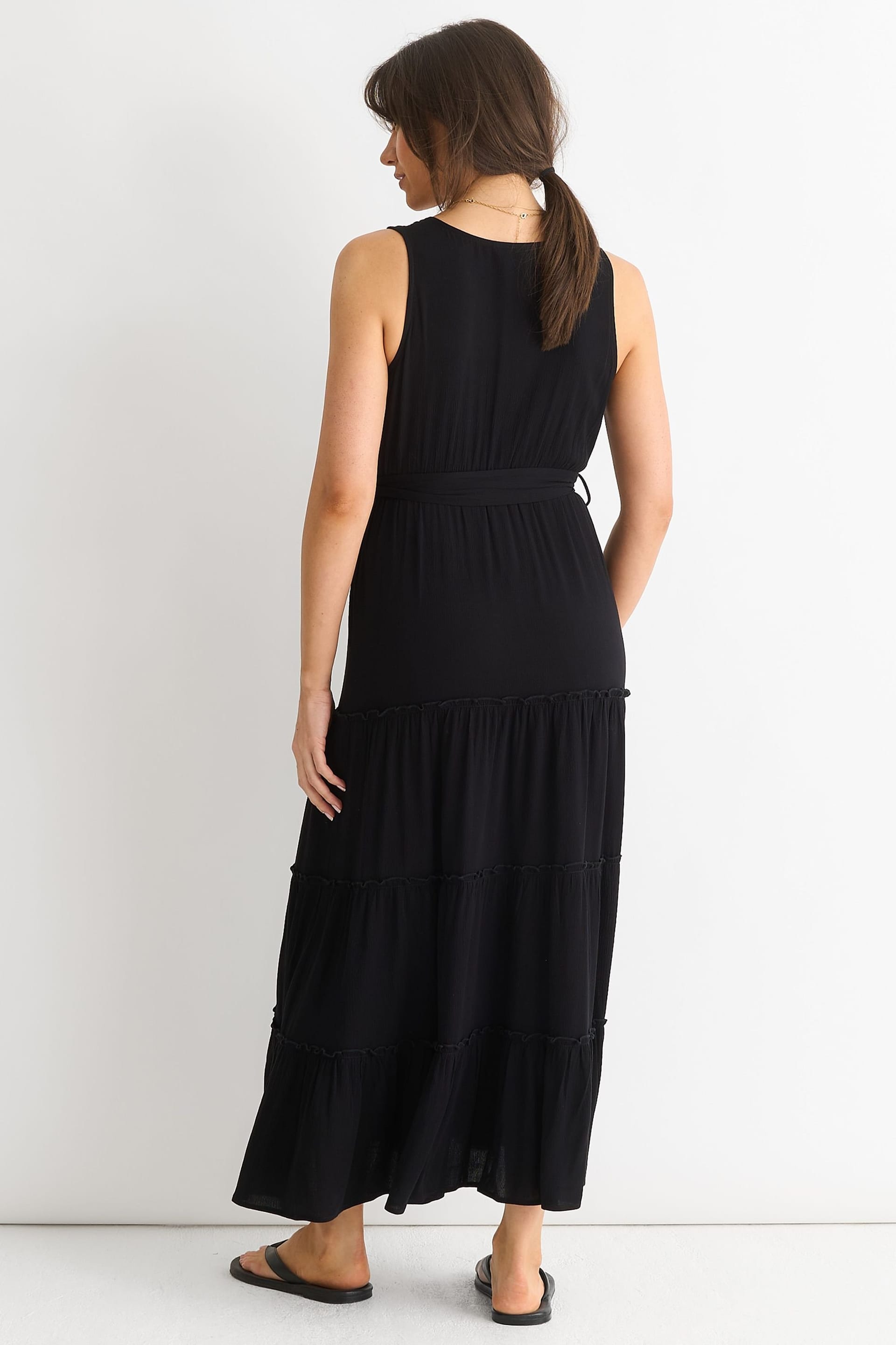 Gini London Gini London Women's Black Viscose Wrap Tiered Maxi Dress - 4