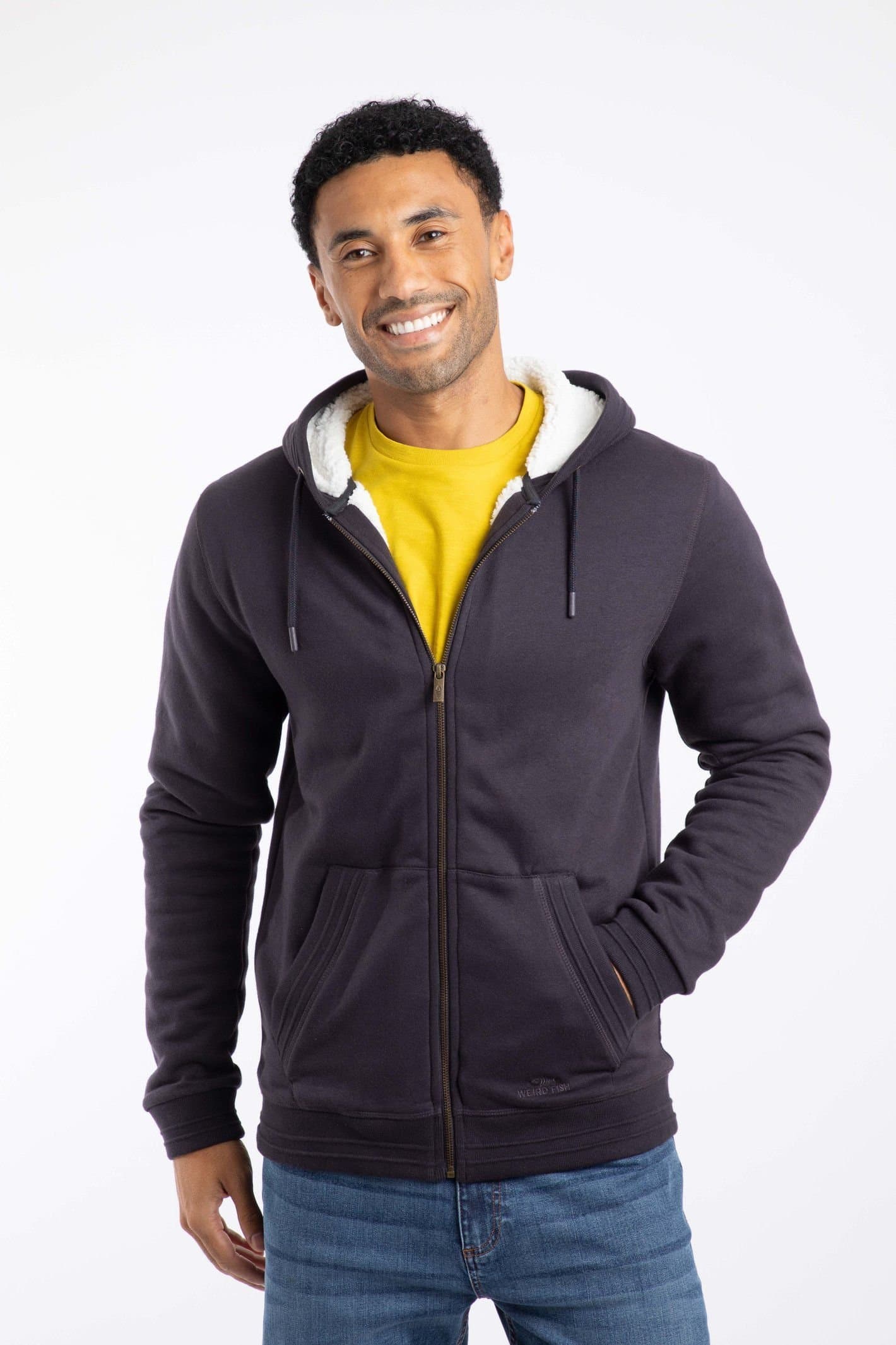 Weird Fish Weird Fish Men's Camborne Borg Lined Full Zip Hoodie in Midnight