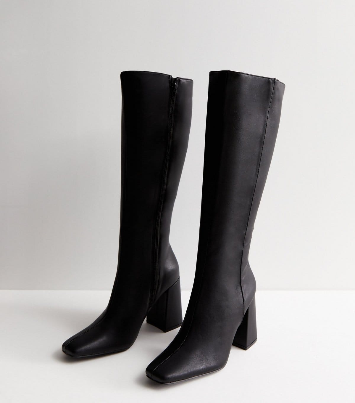 Public Desire Women's Apology Black Faux Leather Block Heel Knee High Boots Public Desire New Look - 4
