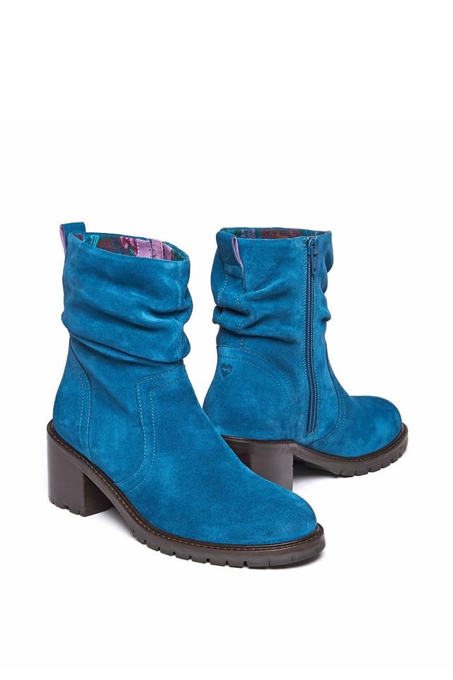 Moshulu Moshulu Women's 'Opie' Ruched Suede Heeled Ankle Boots in Teal - 2