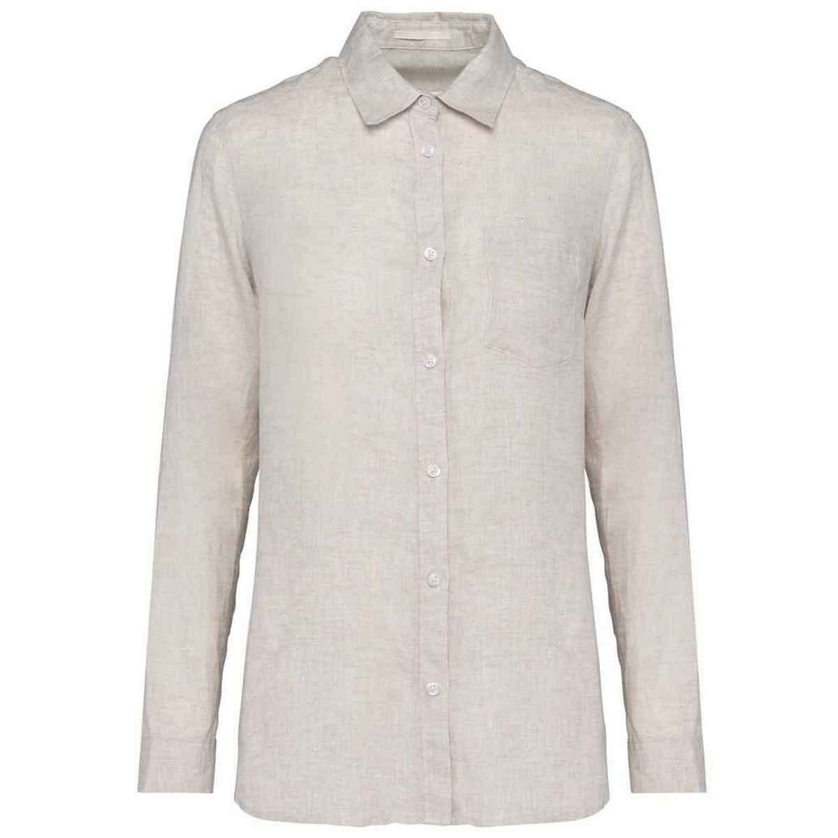 Spasso Spasso Women's Linen Long-Sleeved Shirt in Beige - 1