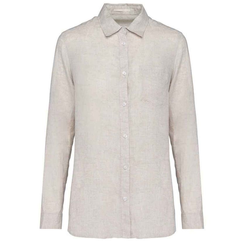 Spasso Spasso Women's Linen Long-Sleeved Shirt in Beige - 1