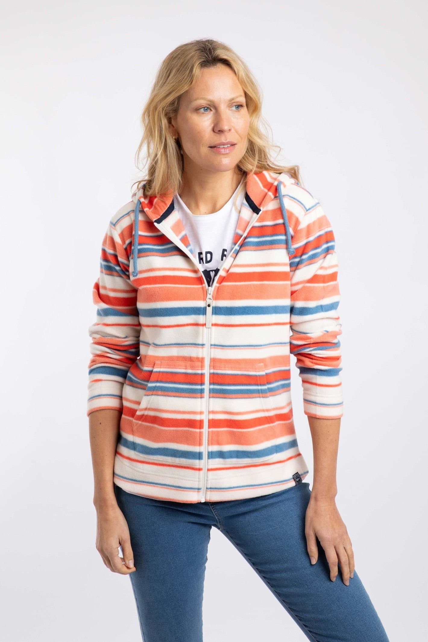 Weird Fish Weird Fish Women's Imogen Full Zip Printed Microfleece Hoodie in Coral