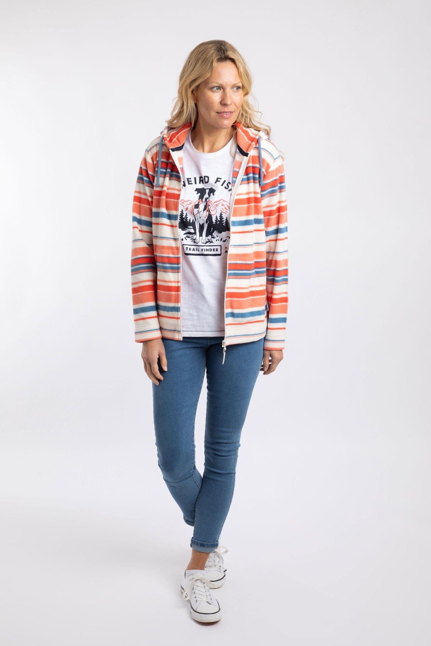 Weird Fish Weird Fish Women's Imogen Full Zip Printed Microfleece Hoodie in Coral - 4