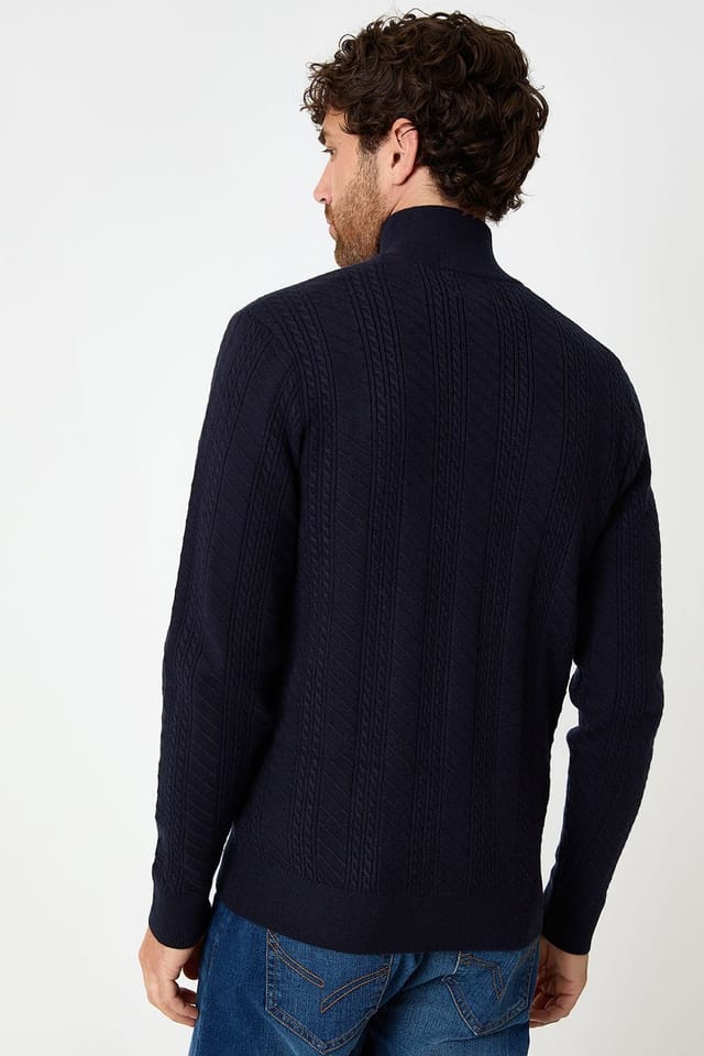 Threadbare Threadbare Men's Cable Knit Quarter Zip Jumper in Navy - 2