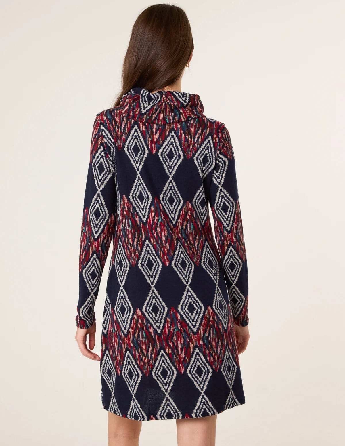 Blue Vanilla Printed Draped Cowl Neck Long Sleeve Dress - 4