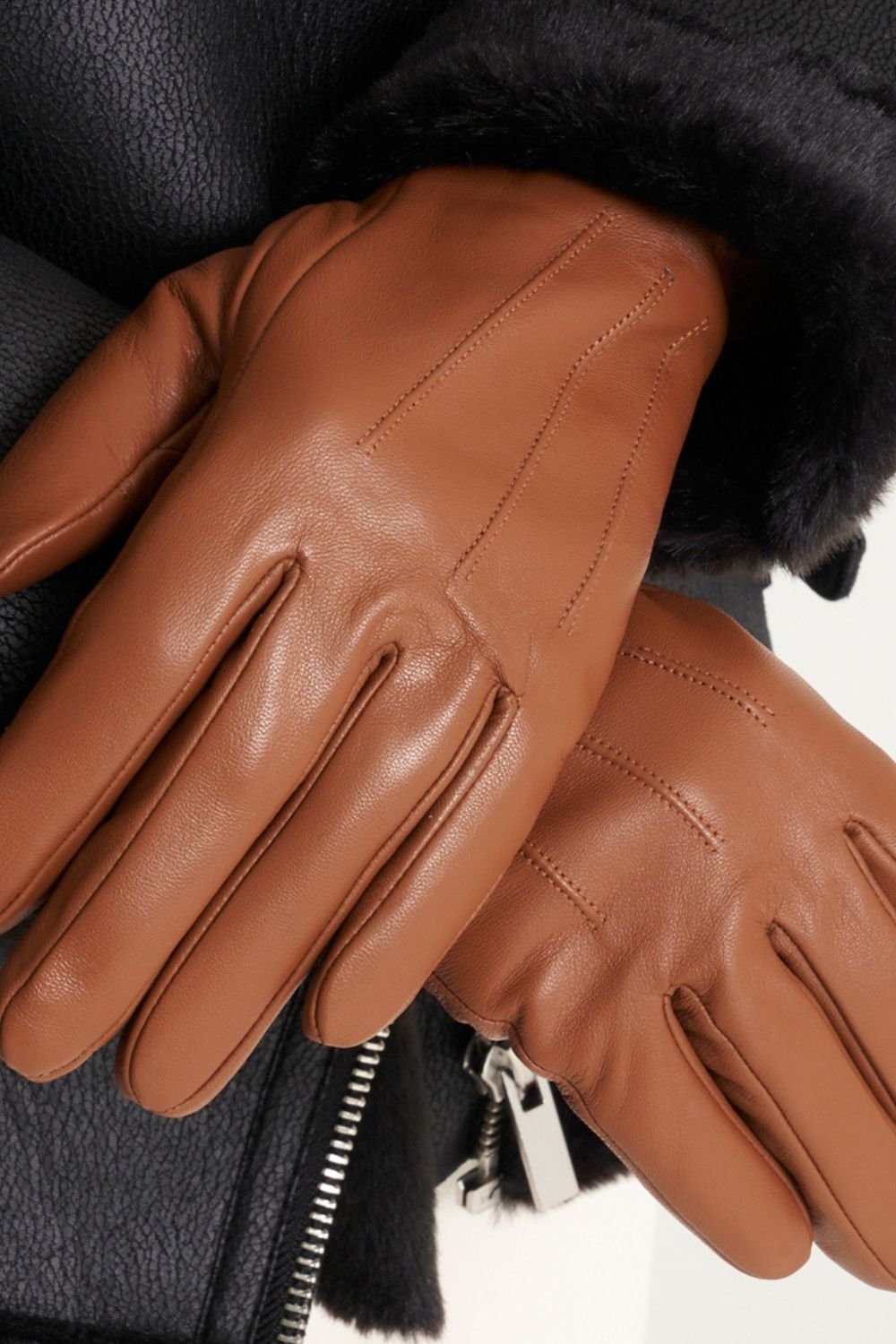 Barneys Originals Barneys Originals Women's Gift Boxed Tan Real Leather Gloves - 3