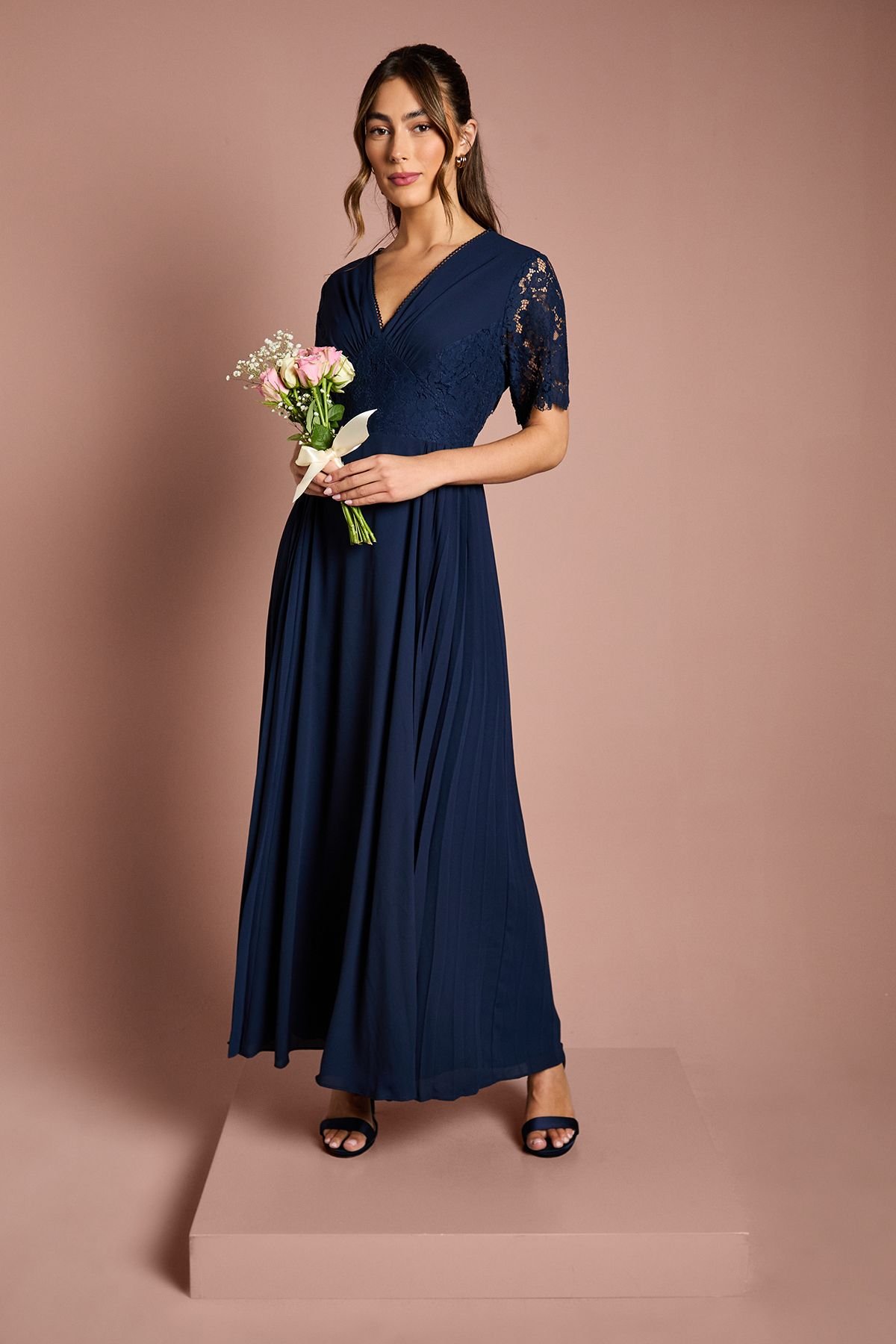 Coast Coast Women's Lace Sleeve V Neck Bridesmaid Dress in Navy - 2