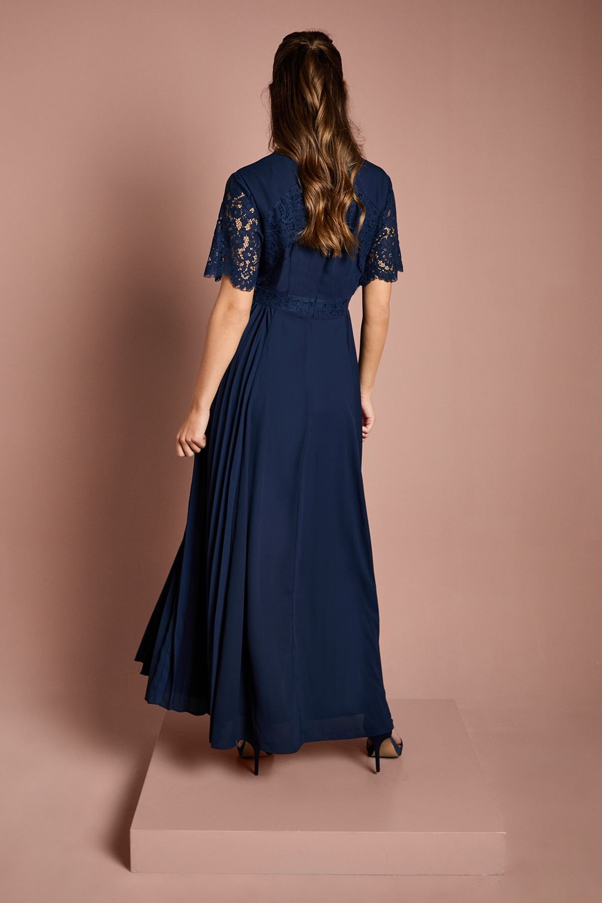 Coast Coast Women's Lace Sleeve V Neck Bridesmaid Dress in Navy - 3