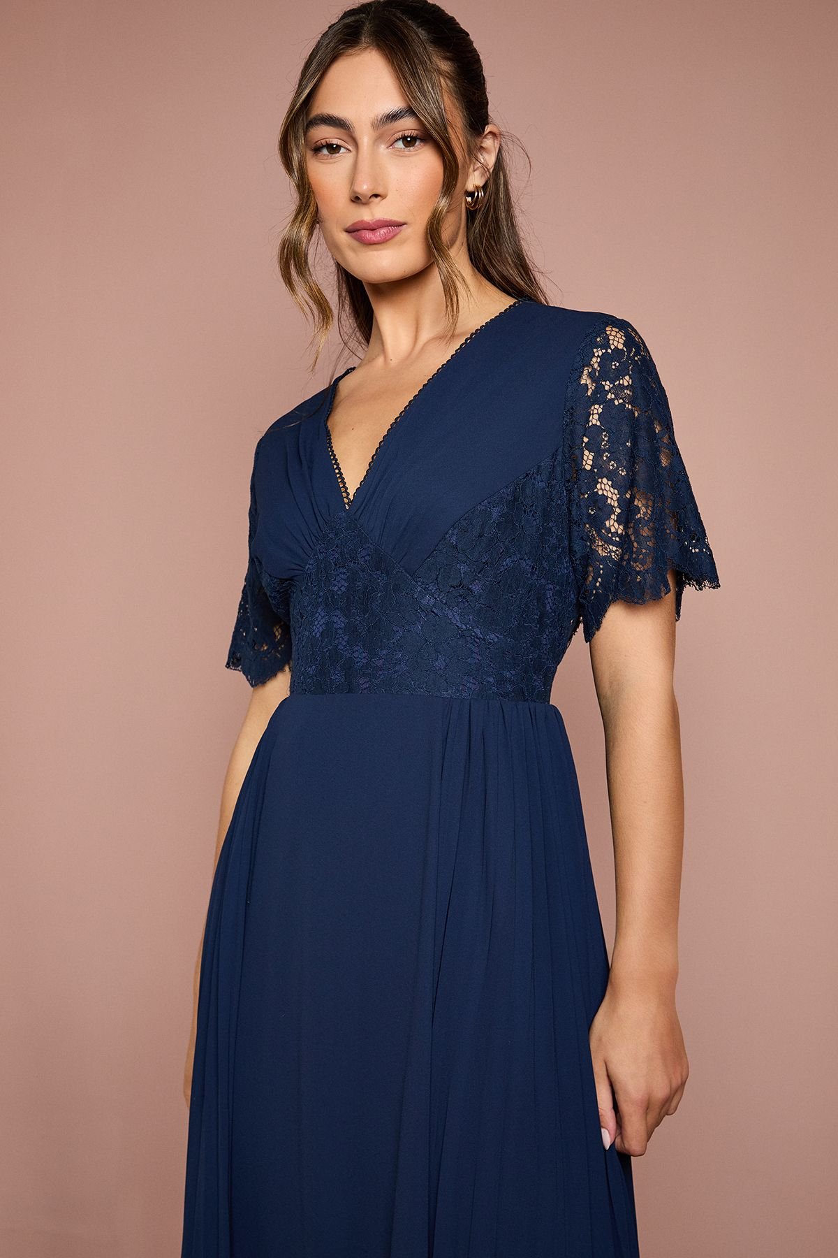 Coast Coast Women's Lace Sleeve V Neck Bridesmaid Dress in Navy - 4