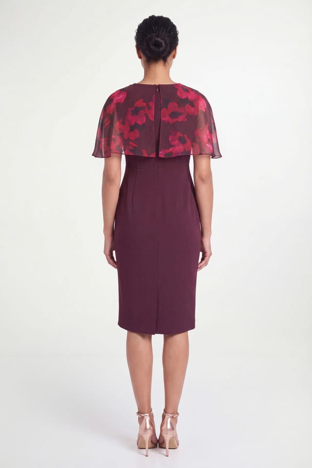 Wallis Wallis Women's Petite Floral Cape Detail Pencil Dress in Wine - 2