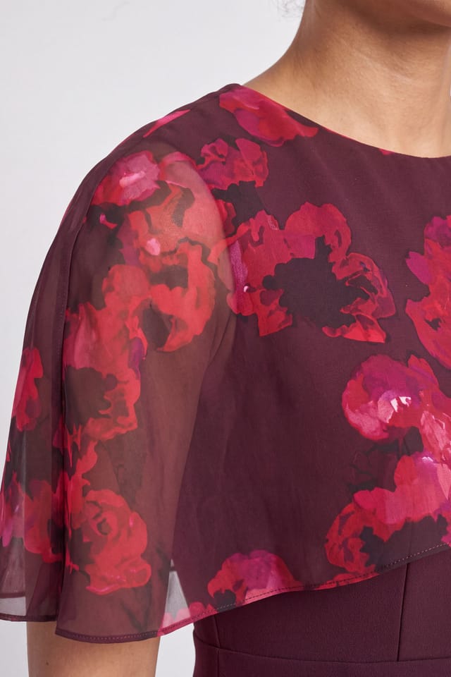 Wallis Wallis Women's Petite Floral Cape Detail Pencil Dress in Wine - 3