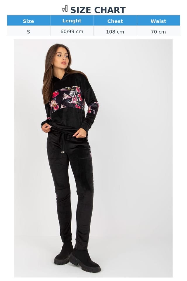 Love Lace Love Lace Women's Velour Hooded Sweatshirt Pants Set Floral Inserts in Black - 3