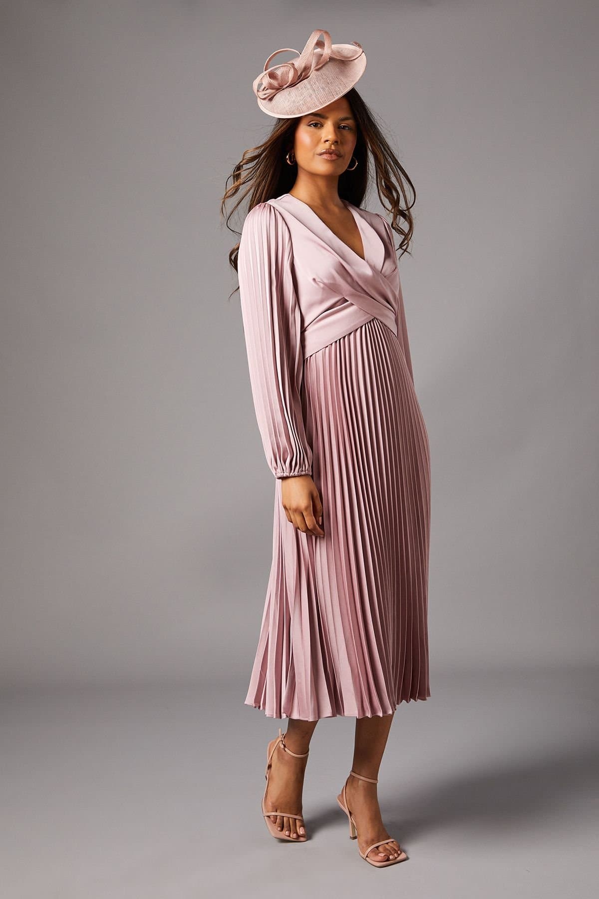 Coast Coast Women's Petite Pleat Skirt Midi Dress in Antique Rose