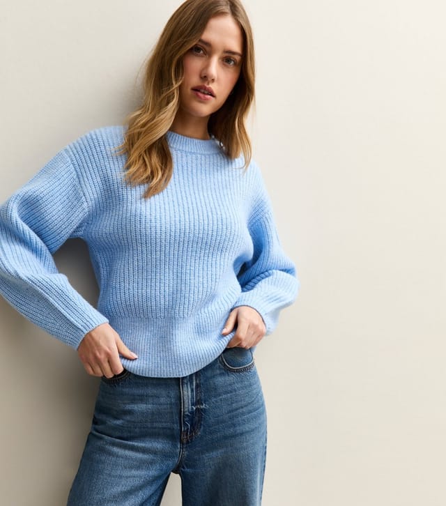 New Look Women's Mid Blue Ribbed Knit Long Sleeve Jumper New Look - 2