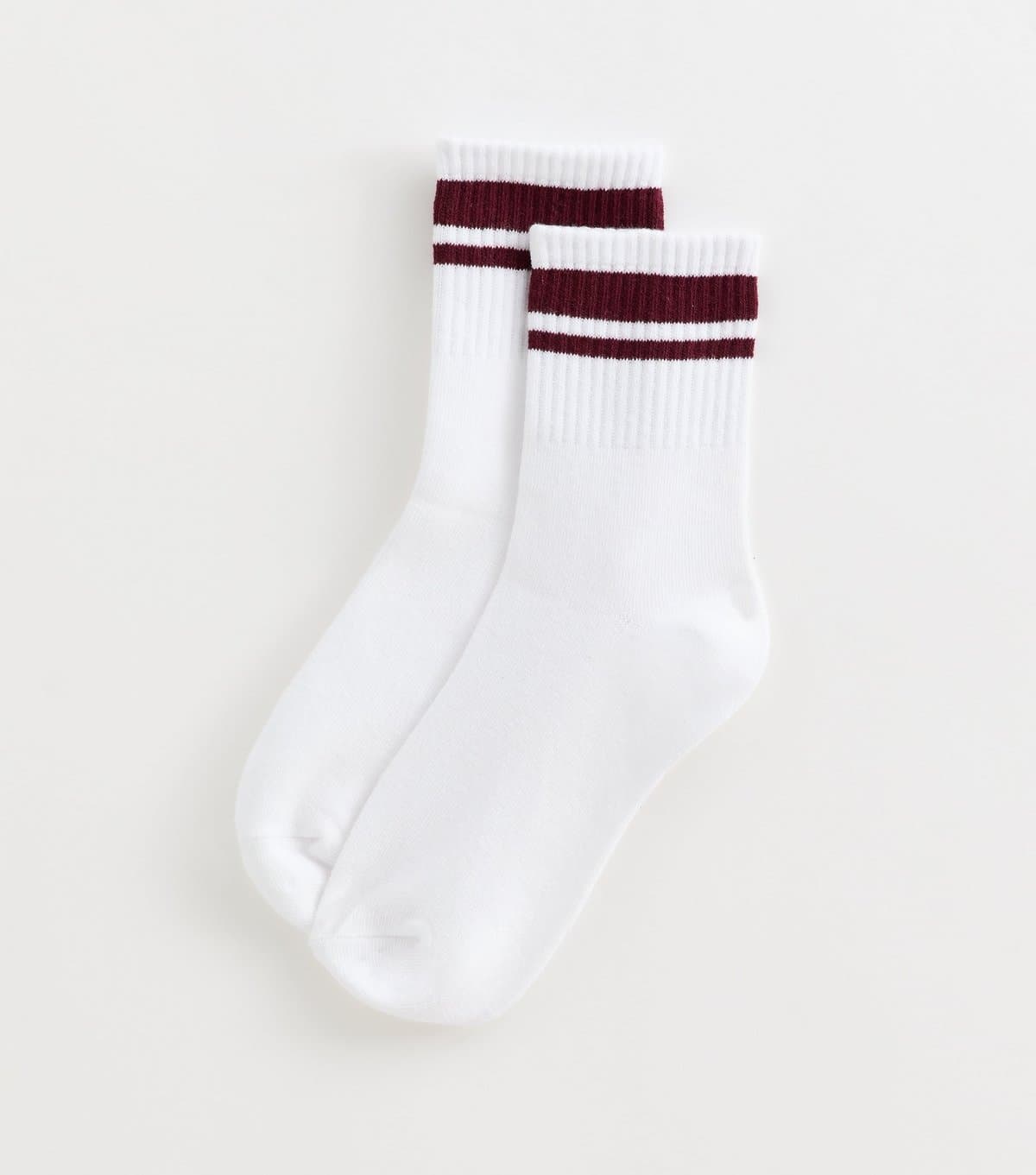 New Look Dark Burgundy Cotton Rich Striped Tube Socks New Look
