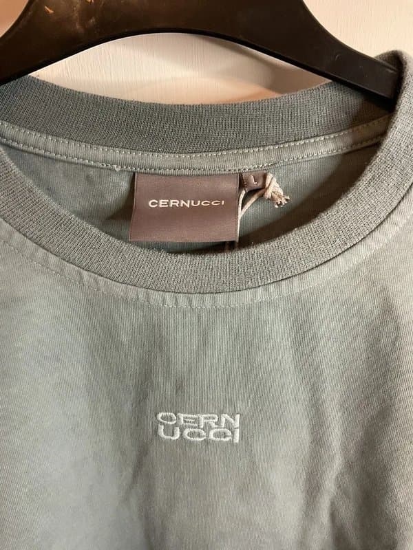 Cernucci Cernucci Washed Long Sleeve Embroidered T Shirt Size Large Blue Bnwt