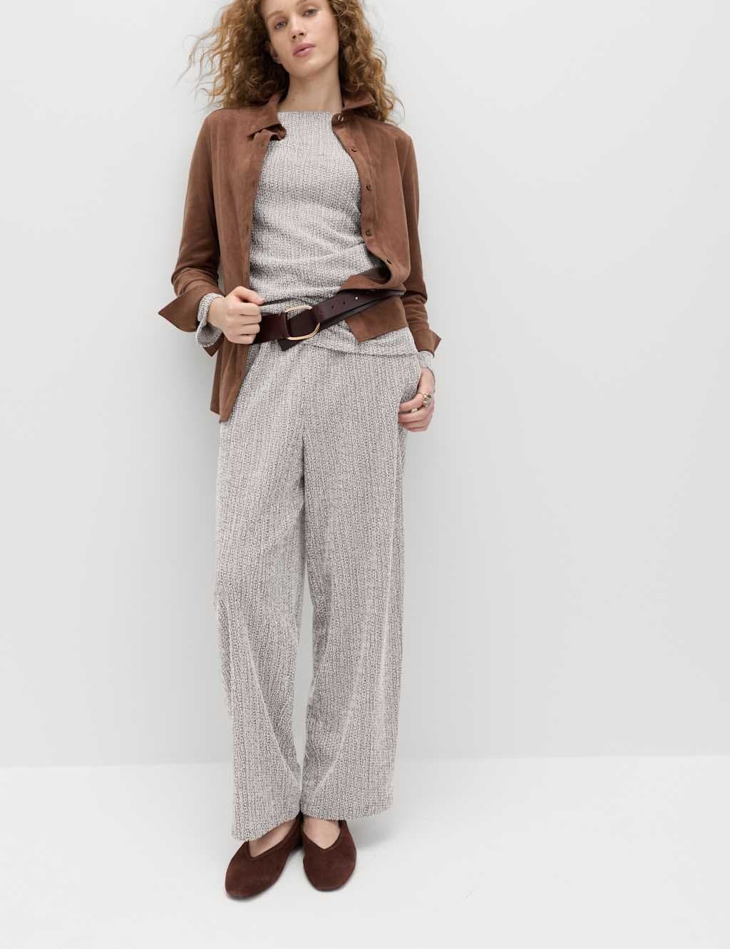 Marks & Spencer M&S Jersey Textured Carrot Leg Ankle Grazer Trousers Dark Chocolate