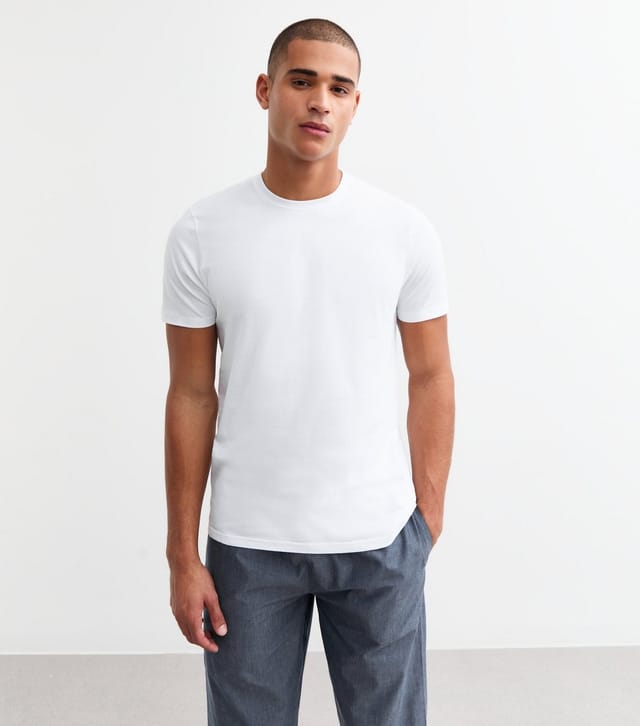 New Look Men's White Regular Long Cotton Pyjama Set New Look - 3