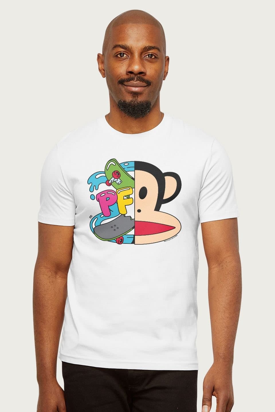 Paul Frank Paul Frank Men's Julius Skateboard Face Logo T-Shirt in White