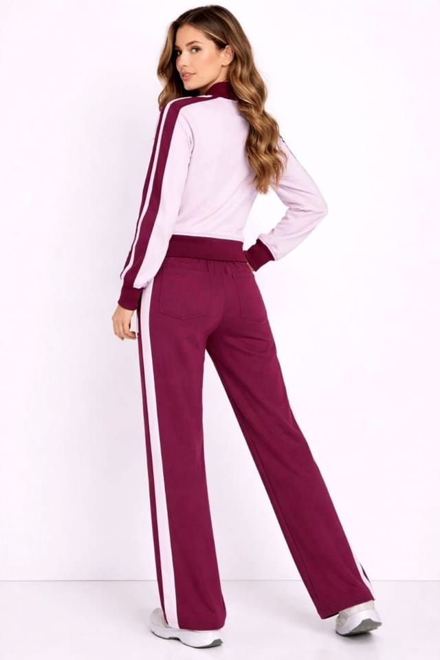 STYLEWISE STYLEWISE Women's Fleece Co-ord Zip-Up Jacket & Jogger Set in Wine - 2