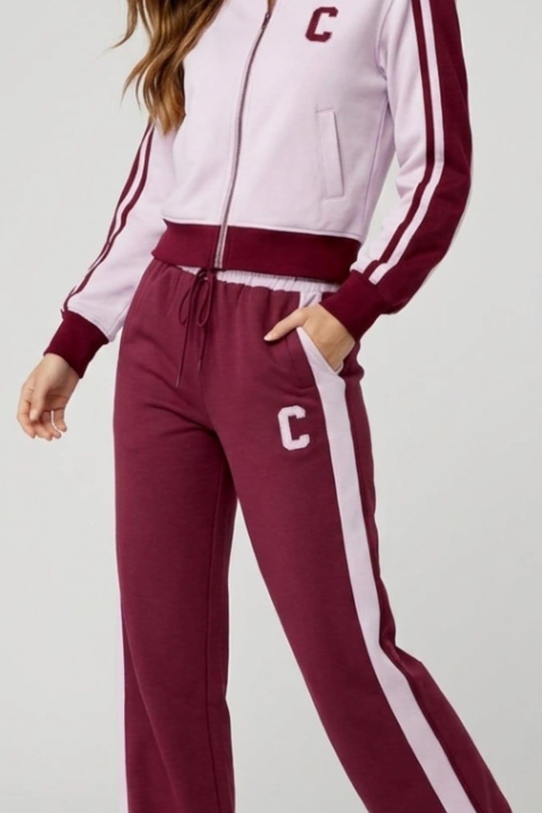 STYLEWISE STYLEWISE Women's Fleece Co-ord Zip-Up Jacket & Jogger Set in Wine - 4