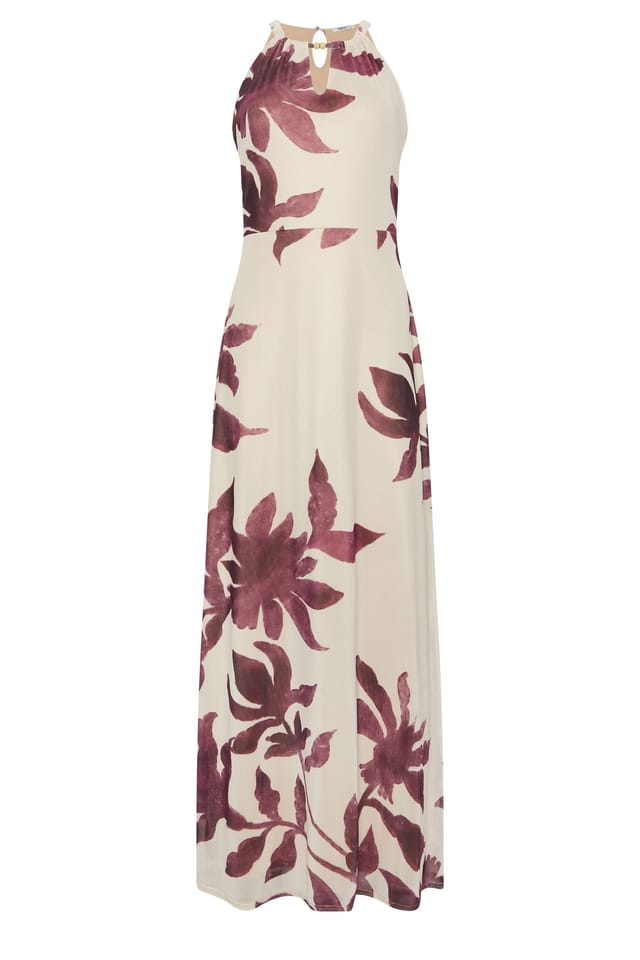 M&Co M&Co Women's Printed Halter Neck Mesh Maxi Dress in Cream - 2