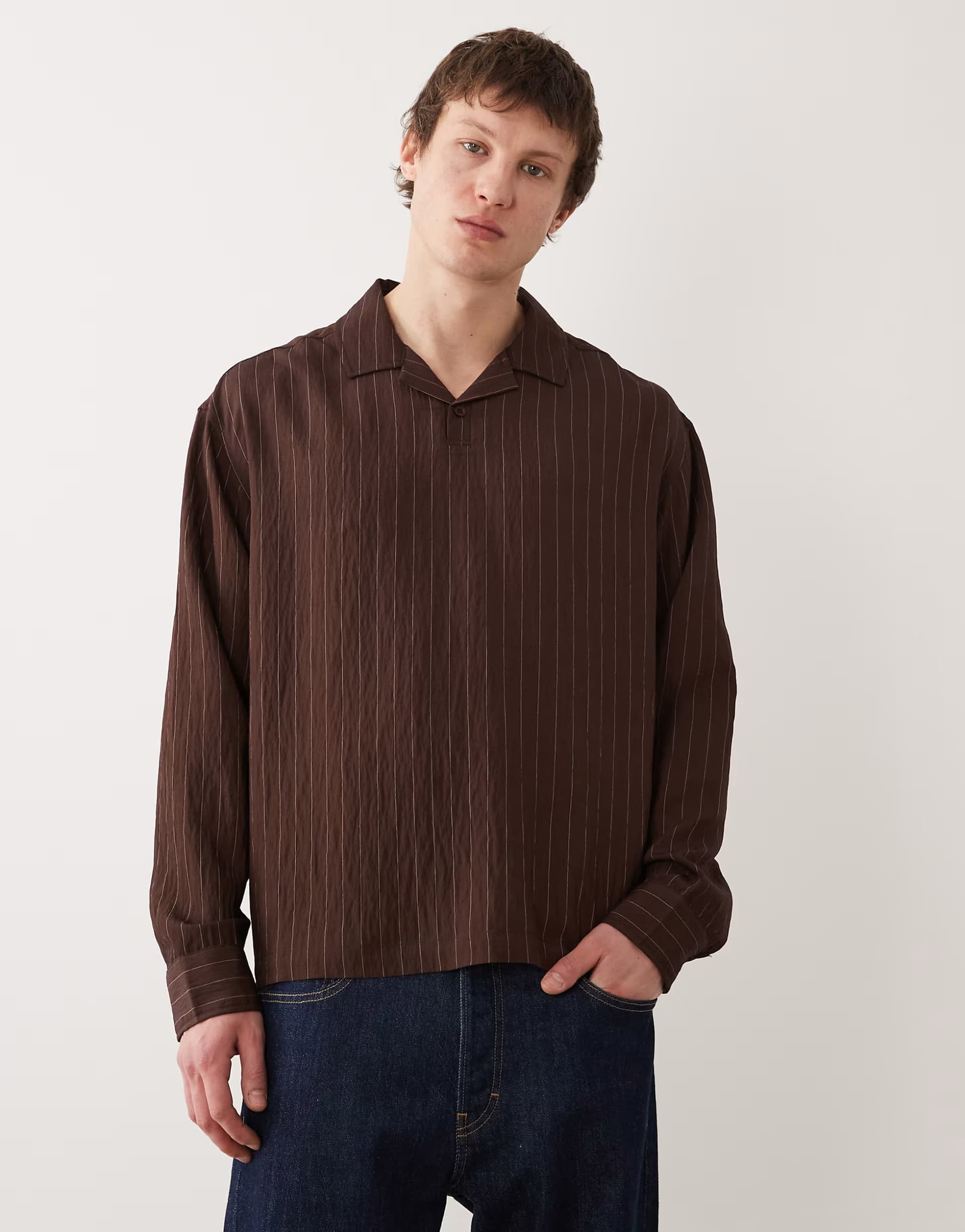 ASOS ASOS DESIGN oversized overhead stripe shirt in brown