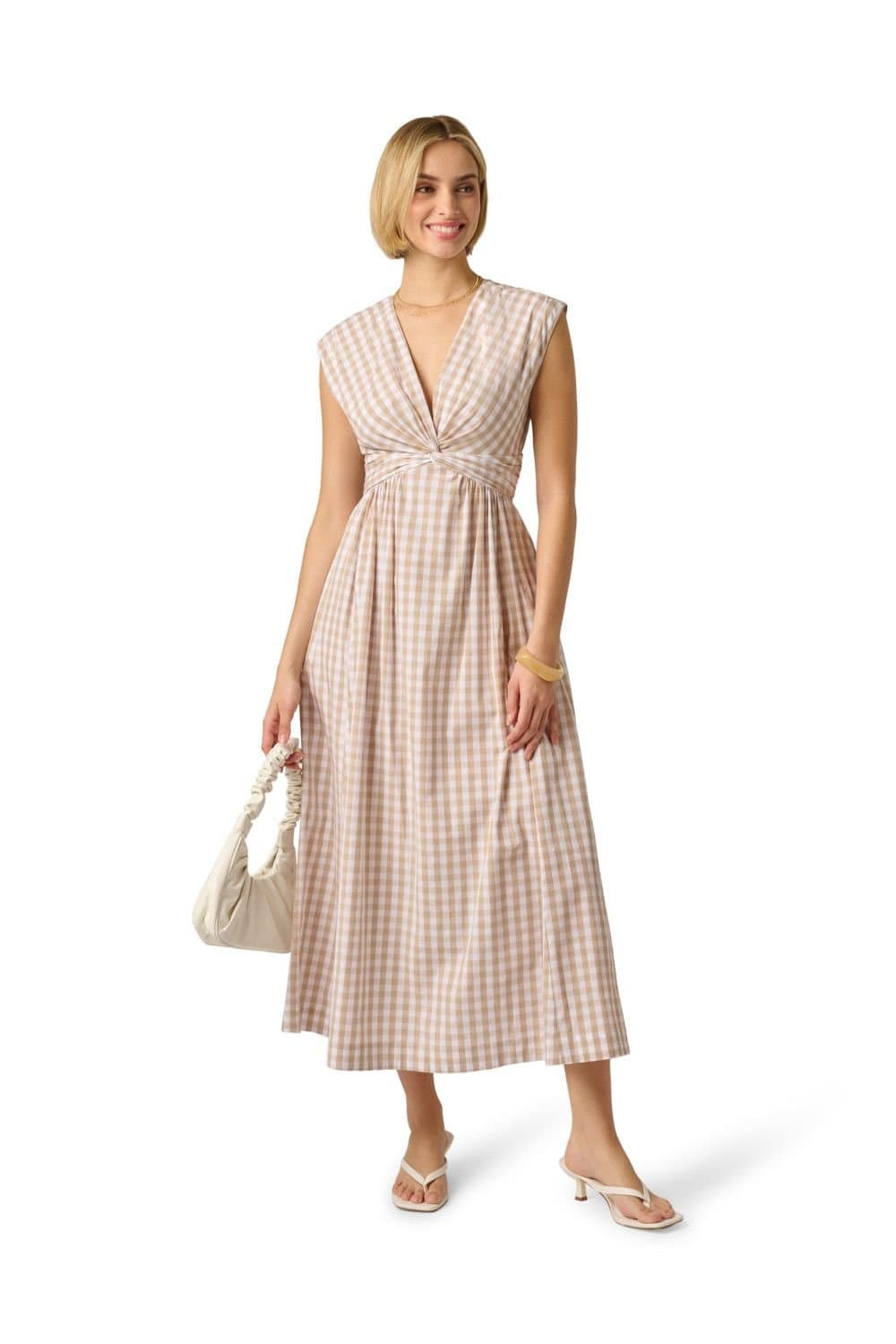 Adrianna Papell Adrianna Papell Women's Twist Front Midi Dress in Beige