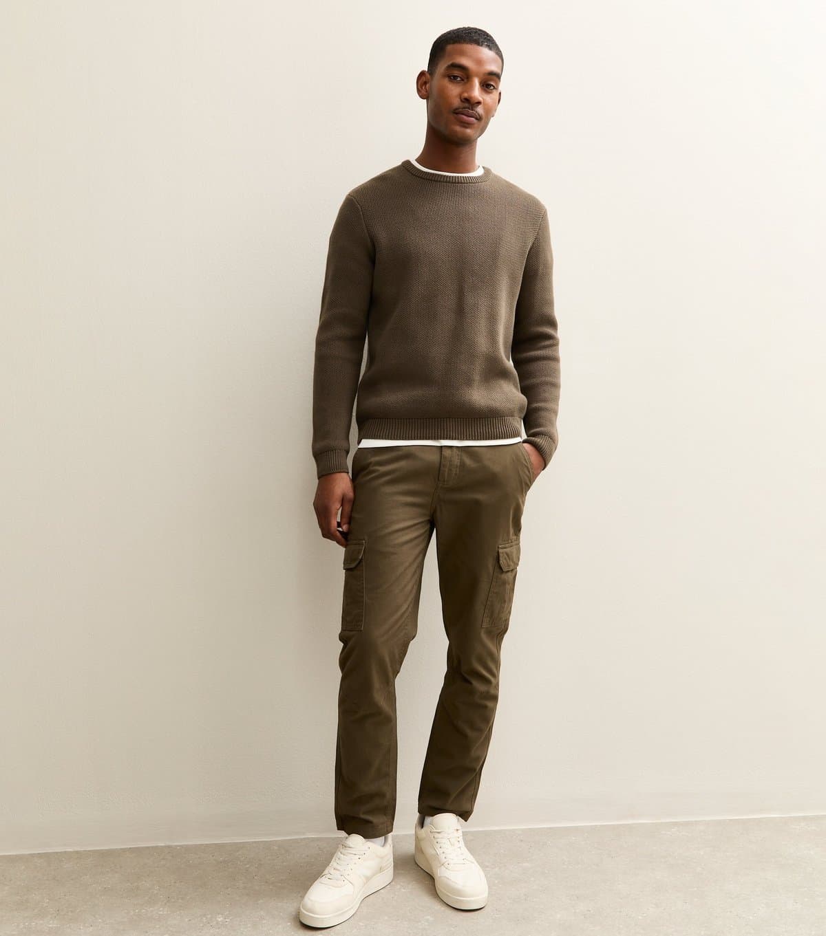 New Look Men's Dark Khaki Slim Cargo Trousers New Look