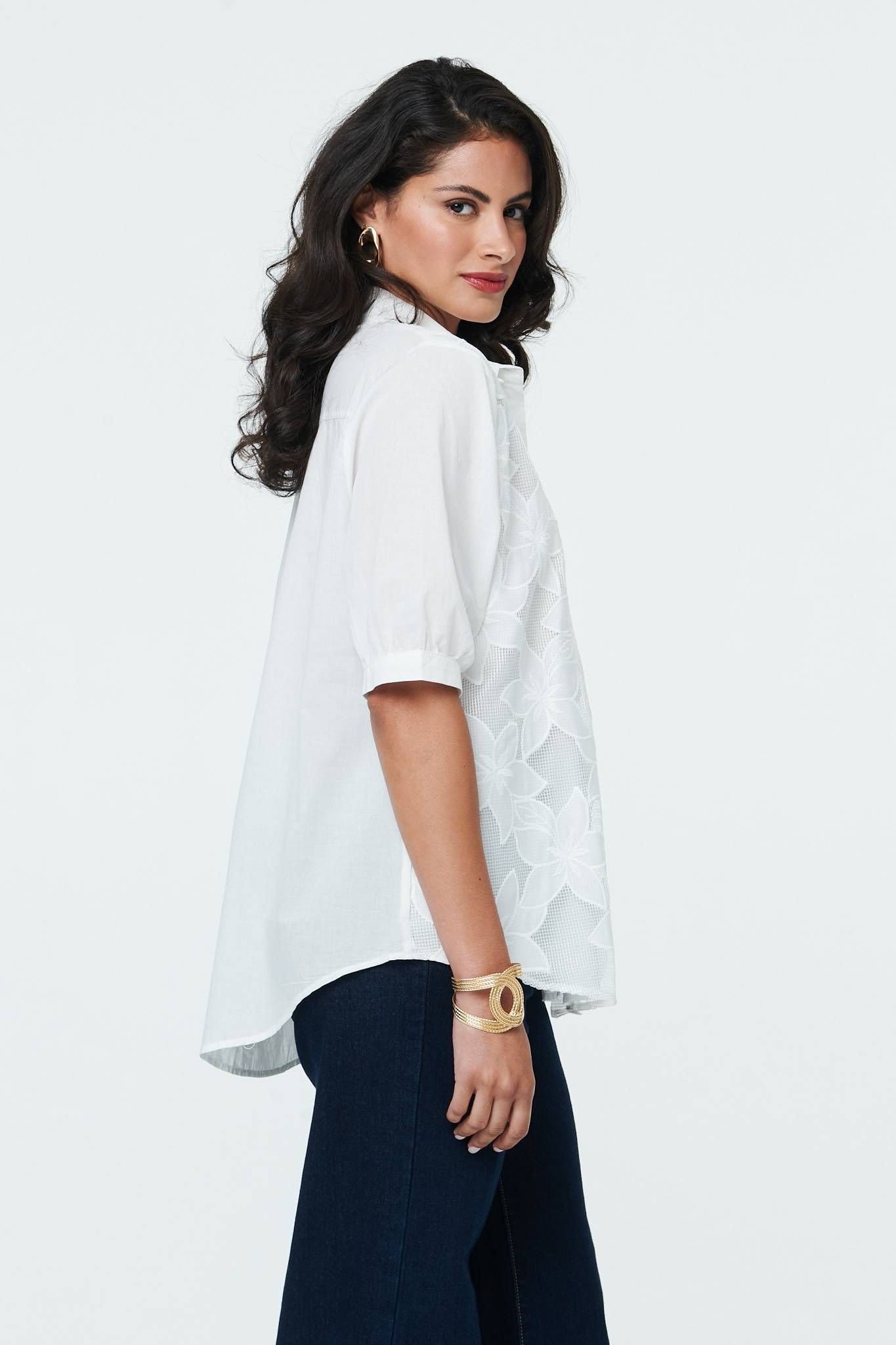 Izabel London Izabel London Women's Floral 1/2 Sleeve Embroidered Shirt in White - 4