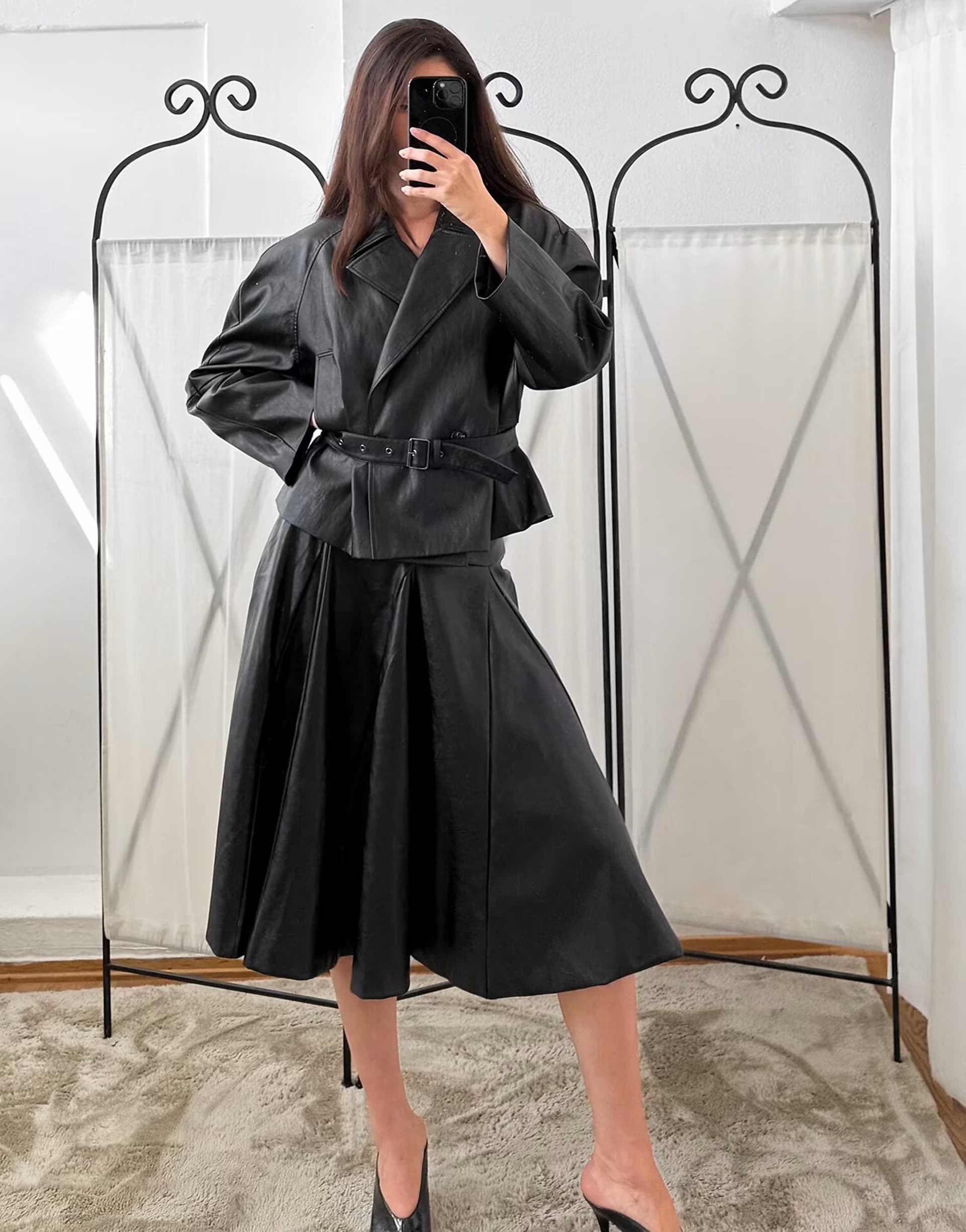ASOS NA-KD Faux leather insert midi skirt in black