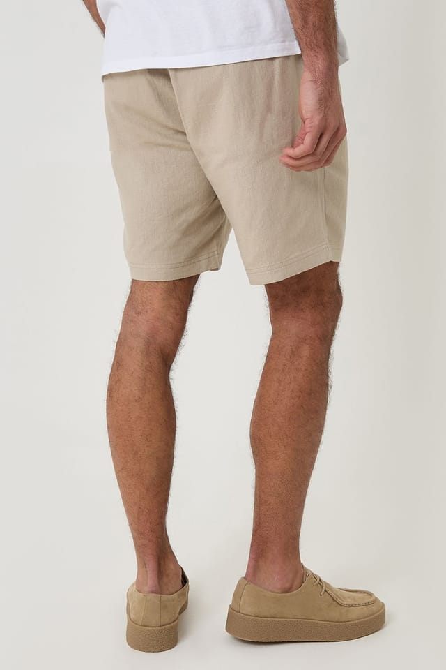 Threadbare Threadbare Men's Shorter Length Linen Blend Shorts in Stone - 2