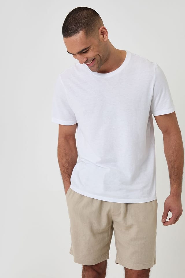 Threadbare Threadbare Men's Shorter Length Linen Blend Shorts in Stone - 3