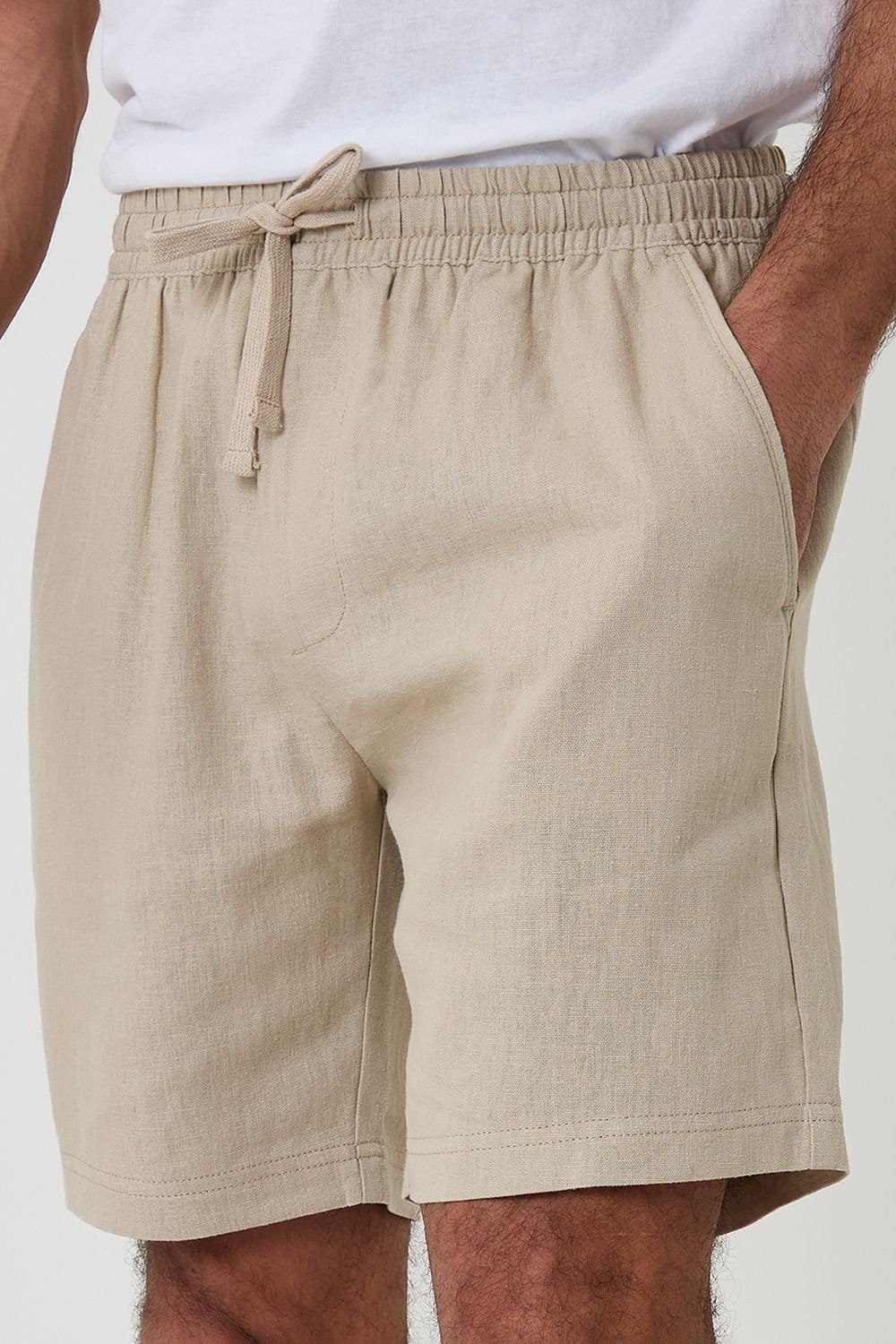 Threadbare Threadbare Men's Shorter Length Linen Blend Shorts in Stone - 4