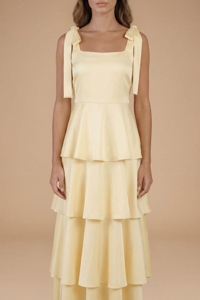 Oasis Oasis Women's Satin Tie Shoulder Tiered Bridesmaid Maxi Dress in Butter - 2
