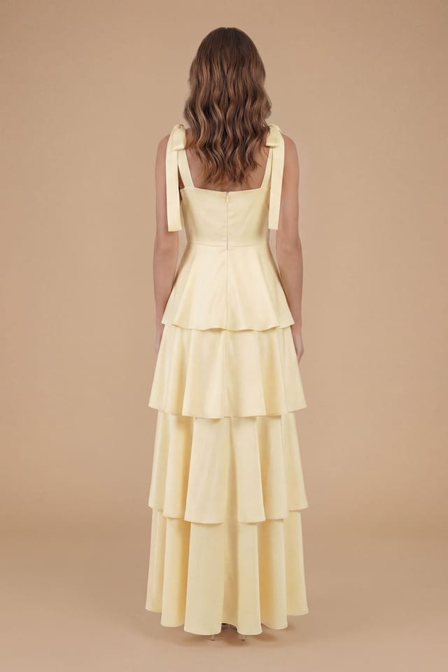 Oasis Oasis Women's Satin Tie Shoulder Tiered Bridesmaid Maxi Dress in Butter - 3