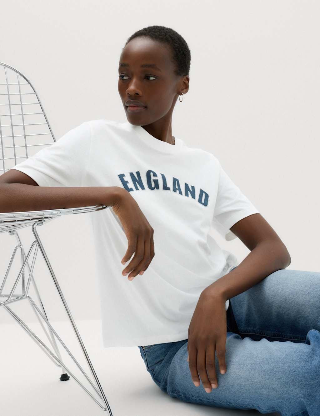Marks & Spencer M&S Pure Cotton Embellished World Cup T-Shirt White Mix - 1