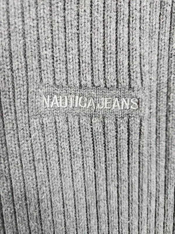 Nautica Vintage Nautica Jeans 1/4 Zip Ribbed Knit Jumper - Grey Red - XL