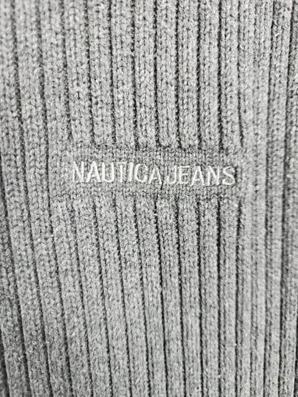 Nautica Vintage Grey Red Quarter-Zip Ribbed Knit Jumper - XL