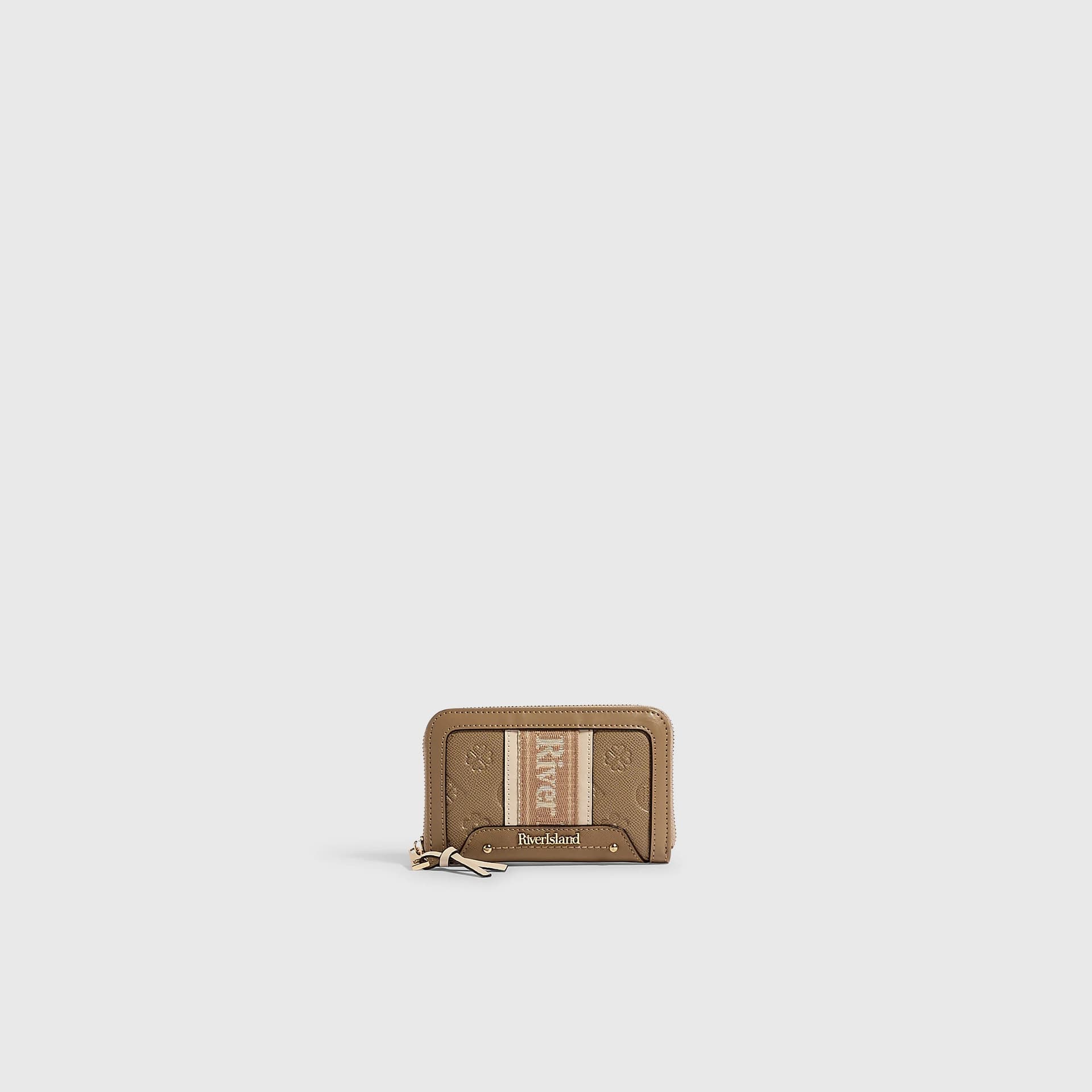 River Island River Island Womens Beige Medium Webbing Panelled Ziparound Purse