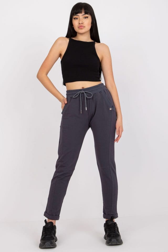 Love Lace Love Lace Women's High Waist Sweatpants With Tie & Pockets in Grey - 2